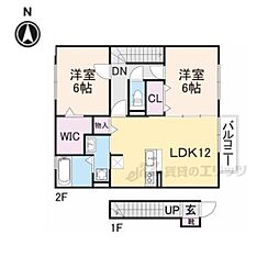 JR関西本線 奈良駅 徒歩21分の賃貸アパート 2階2LDKの間取り