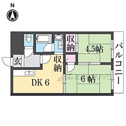 メゾン大和東生駒 2階2DKの間取り