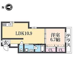 近鉄奈良線 学園前駅 徒歩21分の賃貸マンション 1階1LDKの間取り