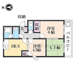 JR桜井線 京終駅 徒歩34分の賃貸アパート 2階3Kの間取り