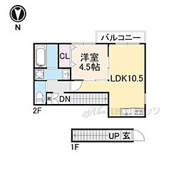 ソレイユビセレクト法蓮町I 2階1LDKの間取り