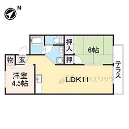 ジョイフル東生駒B棟 1階2LDKの間取り