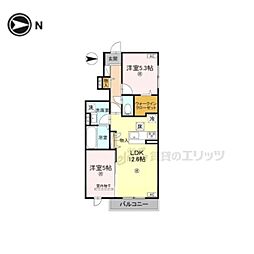 クレールY 101 1階2LDKの間取り