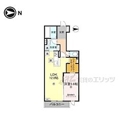 近鉄奈良線 新大宮駅 徒歩14分の賃貸アパート 1階1LDKの間取り