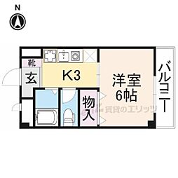 近鉄奈良線 新大宮駅 徒歩7分の賃貸マンション 1階1Kの間取り