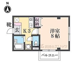 ジュネス東生駒 1Kの間取図画像
