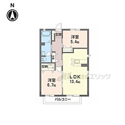 アミー筒井B 2LDKの間取図画像