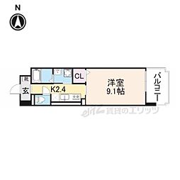 ヌーベルエスポワール 1Kの間取図画像