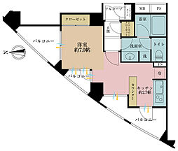 クオリア目黒大橋ウエスト ワンルームの間取り