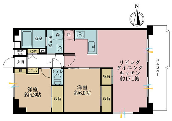 2LDK、専有...