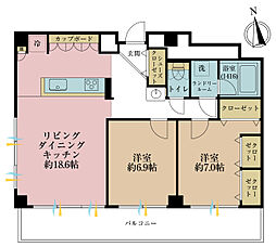 赤坂グランドハウス 2LDKの間取図画像