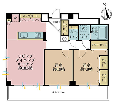 2LDK、専有面積74.23m2