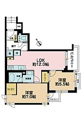 マートルコート豪徳寺 2LDKの間取図画像