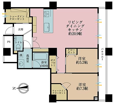 2LDK、専有面積81.56?、バルコニー面積確認中