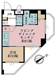 マイキャッスル南大井 1LDKの間取図画像