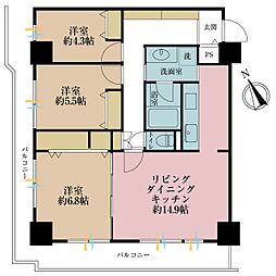 パレールブルー館 3LDKの間取図画像
