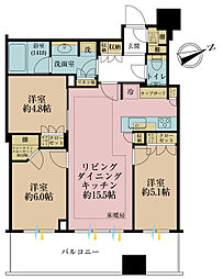 パークタワー勝どきサウス 3LDKの間取図画像