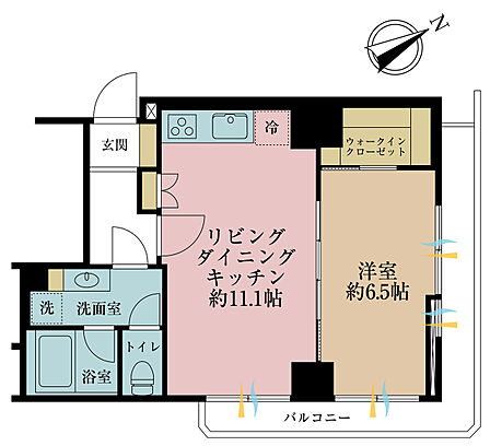 1LDK、専有面積42.55m2、バルコニー面積7.47m2