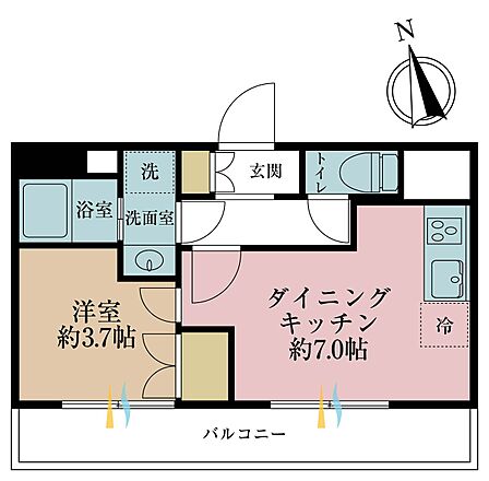 1DK、専有面積30.8m2、バルコニー面積9.8m2