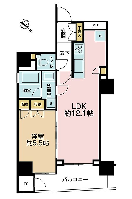 1LDK、専有面積41.17m2