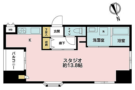 専有面積35.77m2、バルコニー面積2.45m2