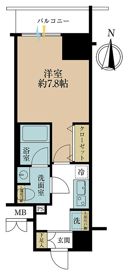 1K、専有面積25.9m2、バルコニー面積3.35m2