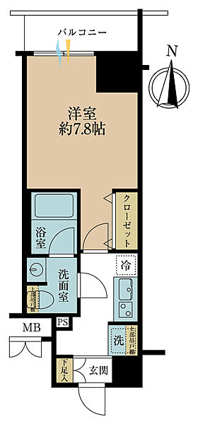 1K、専有面積25.9m2、バルコニー面積3.35m2