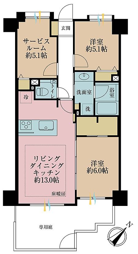 2LDK+S(納戸)、専有面積66.27m2