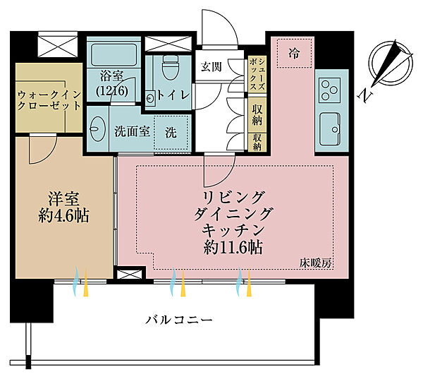 1LDK、専有面積39.29m2、バルコニー面積11.27m2