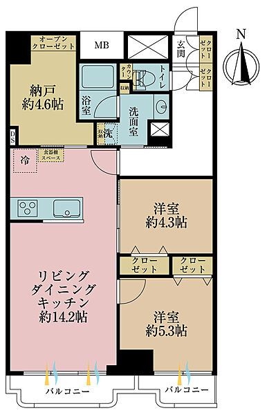 2LDK+S（納戸）、専有面積71.36m2