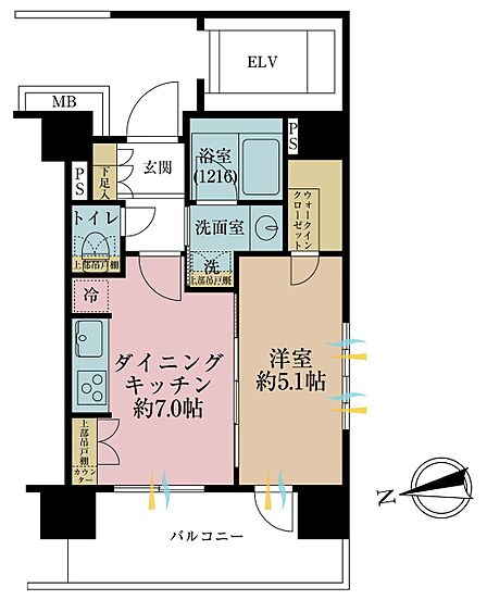 1DK、専有面積32.95m2、バルコニー面積9m2
