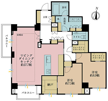 2LDK、専有面積117.95m2、バルコニー面積10.08m2