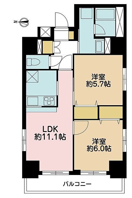 2LDK、価専有面積54.98m2、バルコニー面積6.27m2