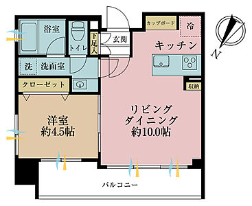 間取り:1LDK、専有面積34.78m2、バルコニー面積7.32m2 間取り:1LDK、専有面積34.78m2、バルコニー面積7.32m2