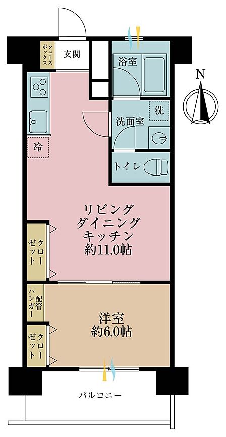 1LDK、専有面積39.48m2、バルコニー面積6.3m2