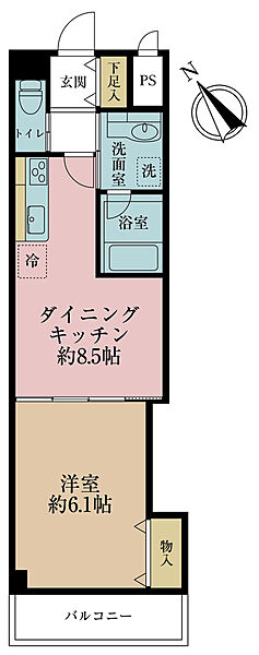 1DK、専有面積31.18m2、バルコニー面積3.15m2