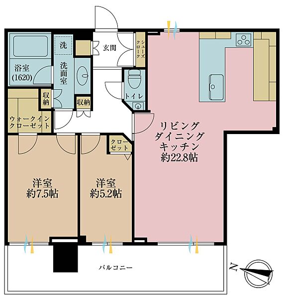 2LDK、専有面積80.38m2、バルコニー面積17.2m2