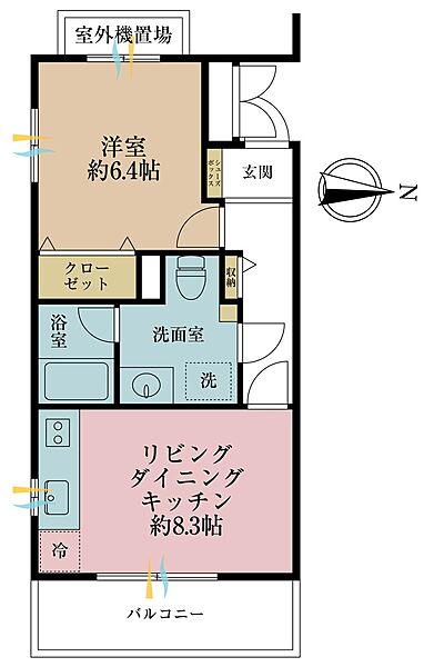 1LDK、専有面積40.24m2、バルコニー面積6.01m2
