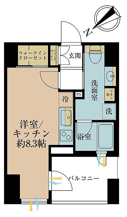 専有面積25.4?、バルコニー面積5.32?