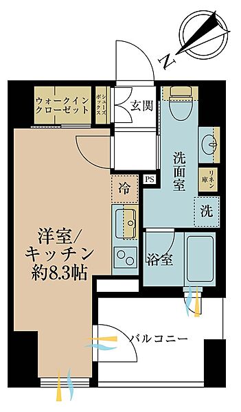 専有面積25.4?、バルコニー面積5.32?