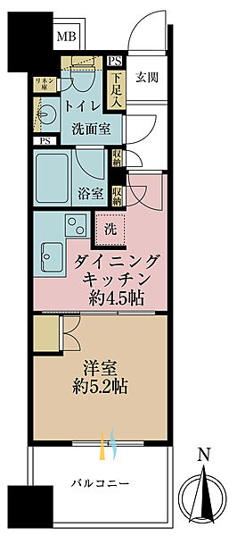 1DK、専有面積28.06m2、バルコニー面積5.53m2