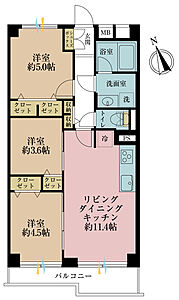 間取り:3LDK、専有面積55.82m2、バルコニー面積6.62m2 間取り:3LDK、専有面積55.82m2、バルコニー面積6.62m2