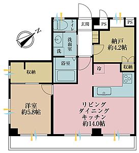 間取り：1LDK+S（納戸）、専有面積51.73m2