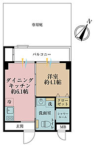 間取り:1DK、専有面積26.29m2、バルコニー面積4.25m2 間取り:1DK、専有面積26.29m2、バルコニー面積4.25m2
