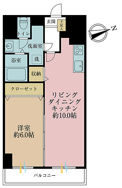 1LDK、専有面積40.5m2、バルコニー面積4.5m2