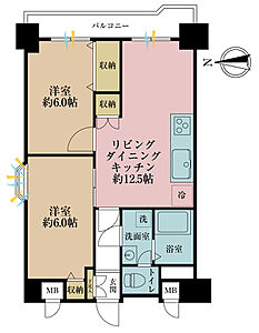 間取り:2LDK、専有面積50.22m2、バルコニー面積6.91m2 間取り:2LDK、専有面積50.22m2、バルコニー面積6.91m2