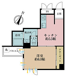赤坂グリーンハイツ 1Kの間取図画像
