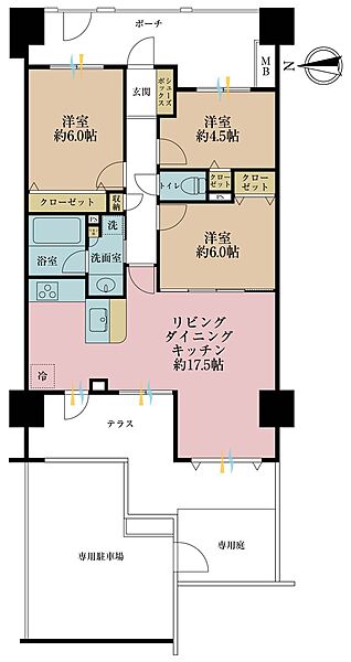 3LDK、専有面積70.25m2