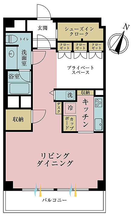 専有面積58.3m2、バルコニー面積5.5m2