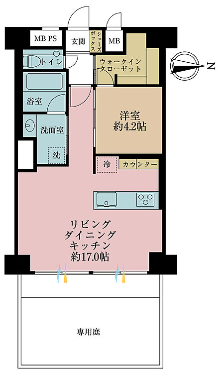 1LDK、専有面積52.5m2